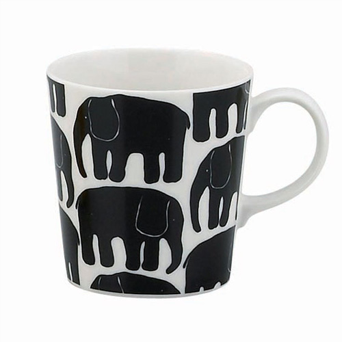 象のイラストの白黒のマグカップ
